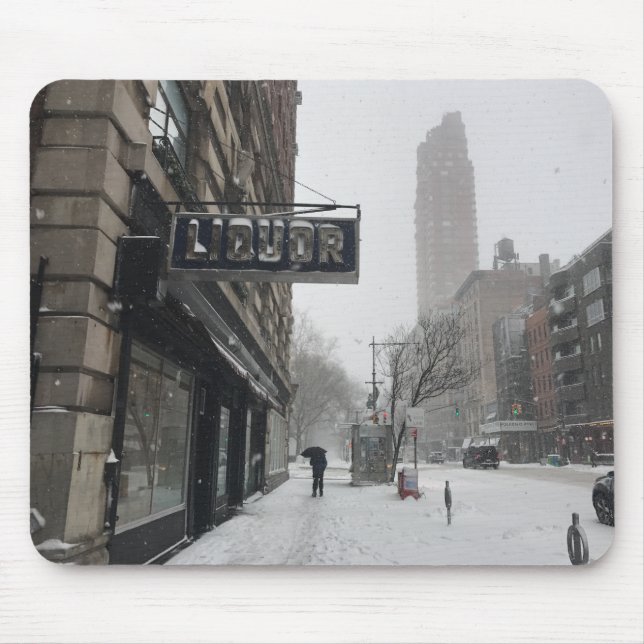 Tapis De Souris Columbus Avenue Liqueur Store NYC Snowstorm Winter (Devant)