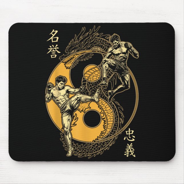 Tapis De Souris Combattant MMA Dragon Yin Yang Coup de Genou Mixte (Devant)