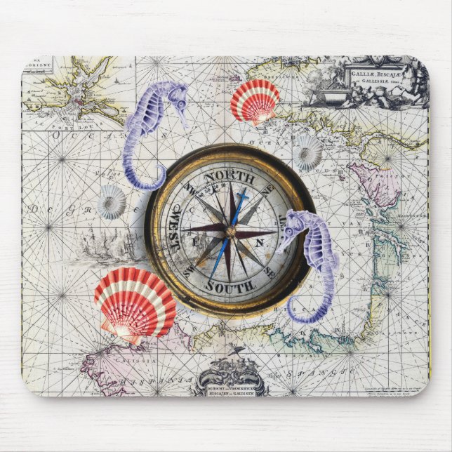 Tapis De Souris Compas Vintage Nautique (Devant)
