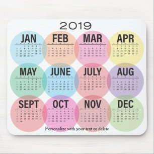 Tapis De Souris Conception colorée de mois de 2019 calendriers