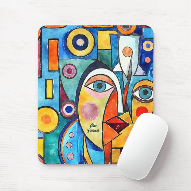 Tapis De Souris Conception cubiste (Avec souris)