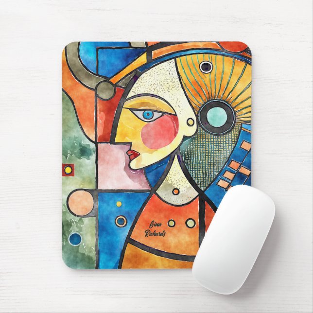 Tapis De Souris Conception cubiste (Avec souris)
