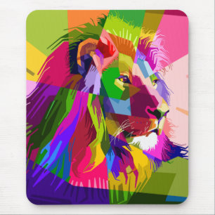 Tapis De Souris Conception d'art pop prismatique coloré de lion