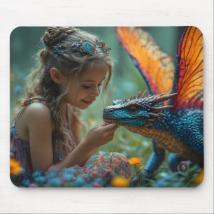 Tapis De Souris Conception de dragon bleu de fée mignonne