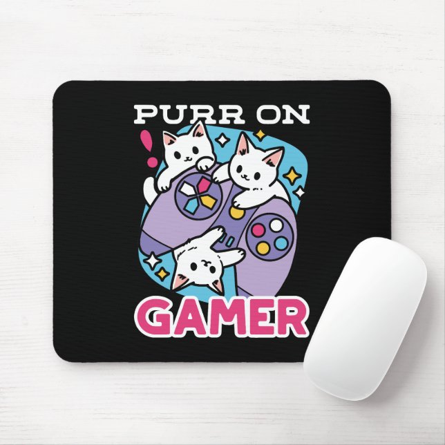 Tapis De Souris Conception de gamer de chat - Purr sur Gamer Joyst (Avec souris)
