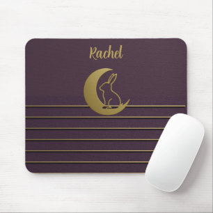 Tapis De Souris Conception de lapin de lune violette