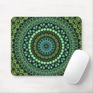 Tapis De Souris Conception de mandala de paon vert et bleu