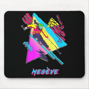 Tapis De Souris Conception de ski de style rétro Megeve avec abstr
