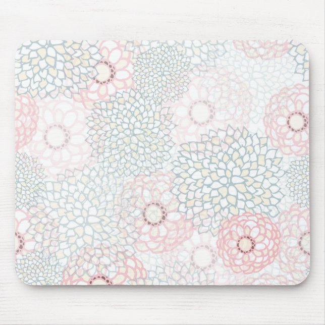 Tapis De Souris Conception des éclats de fleurs rose et gris (Devant)