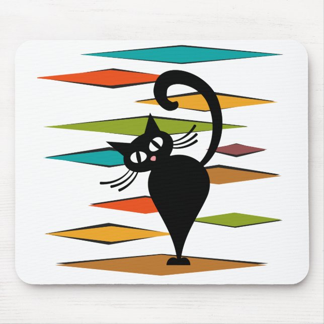 Tapis De Souris Conception du chat noir du milieu du siècle (Devant)