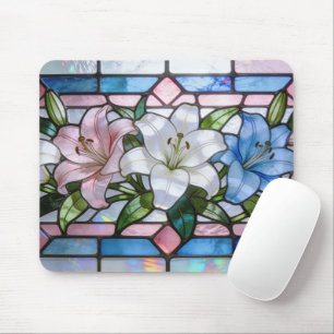 Tapis De Souris Conception florale élégante de lys en verre coloré