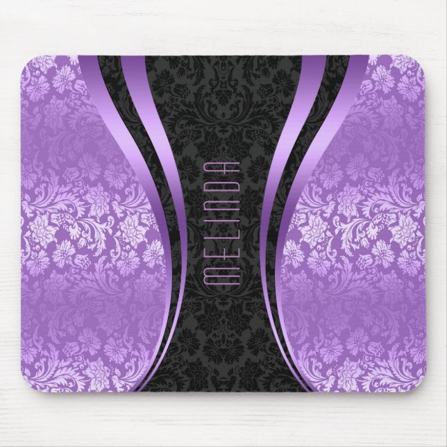 Tapis De Souris Conception géométrique des damas violet et noir (Devant)