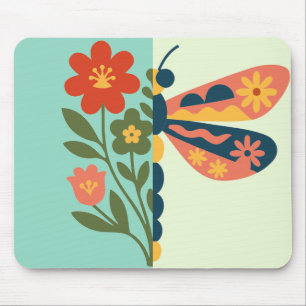 Tapis De Souris Conception graphique de fleurs et de papillons col
