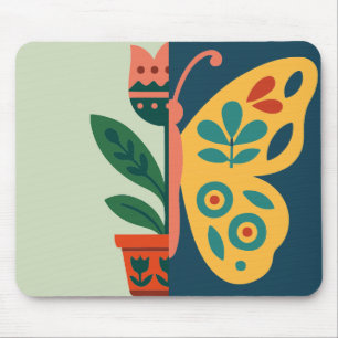 Tapis De Souris Conception graphique divisée florale et papillon c