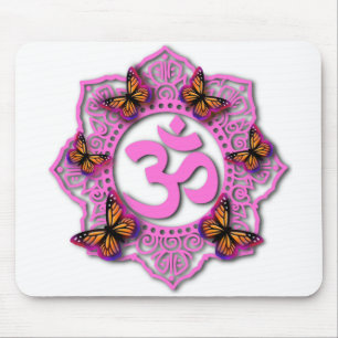Tapis De Souris Conception mandala ohm rose avec papillons Monarch
