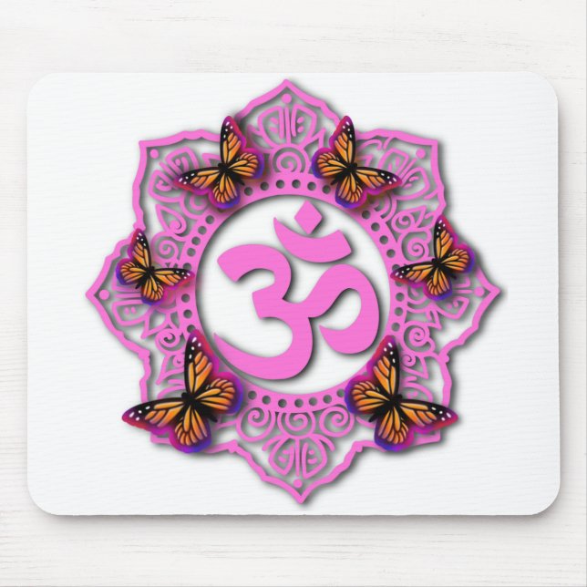 Tapis De Souris Conception mandala ohm rose avec papillons Monarch (Devant)