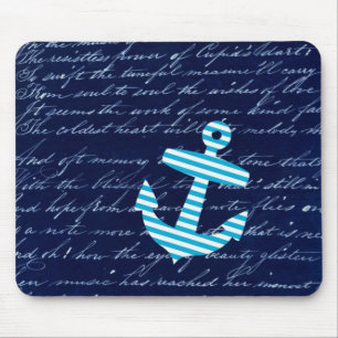 Tapis De Souris Conception nautique d'écriture d'ancre de rayure