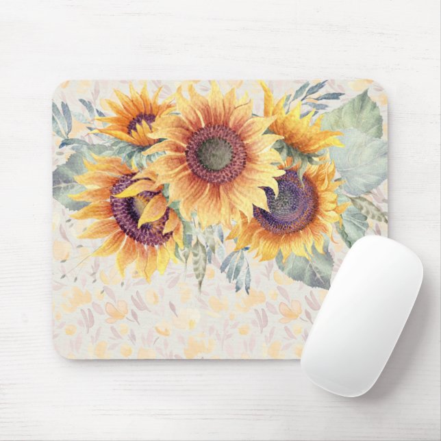 Tapis De Souris Conception rustique de tournesols d'aquarelle, (Avec souris)