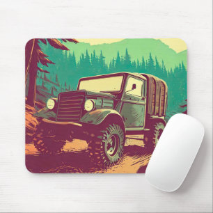 Tapis De Souris Conduite de camion dans la forêt vintage
