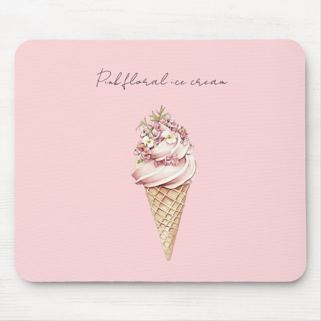 Tapis De Souris Cône de glace à la fleur rose (Devant)