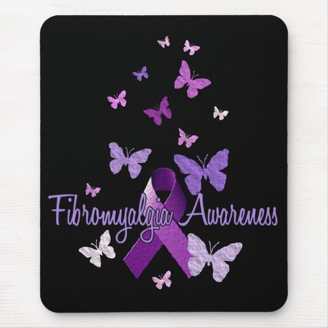 Tapis De Souris Conscience de fibromyalgie (ruban et papillons) (Devant)