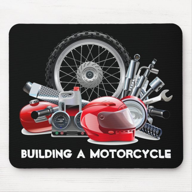 Tapis De Souris Construction d'une moto avec dessin de pièces (Devant)