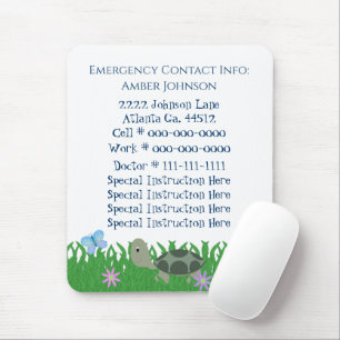 Tapis De Souris Contact d'urgence Mousepad