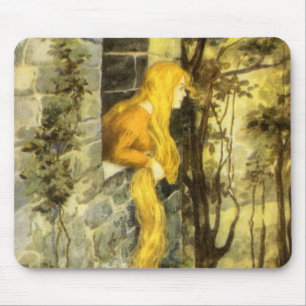 Tapis De Souris Conte de fées vintage, Rapunzel avec cheveux longs