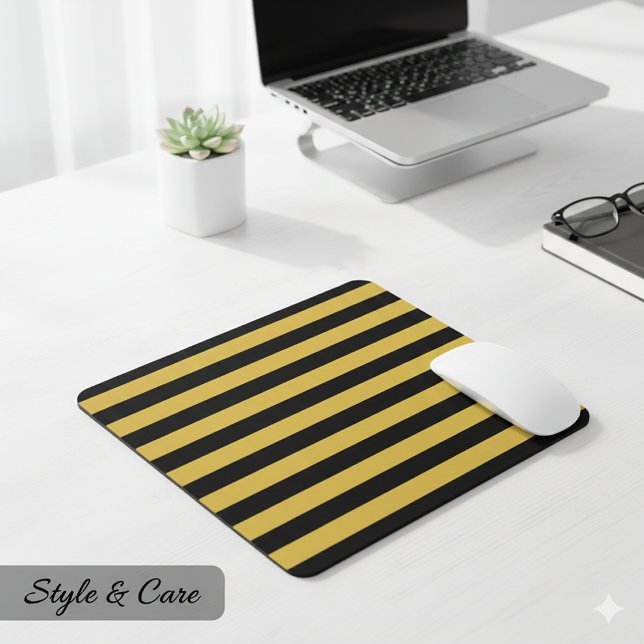 Tapis De Souris Contemporary Black Metallic Gold Stripe Layout (Contemporary Black Metallic Gold Stripe Layout Mouse Pad)