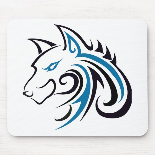 Tapis De Souris Contour bleu et noir de tête de loup (Devant)