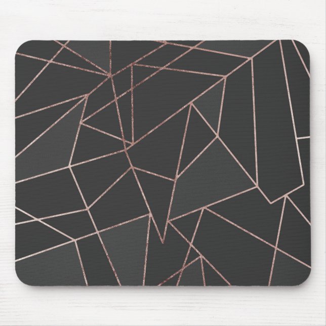 Tapis De Souris Contour géométrique d'or rose chic sur le charbon (Devant)