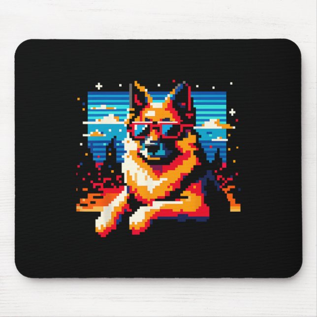 Tapis De Souris Cool berger allemand chien Pixel style d'art Noël (Devant)