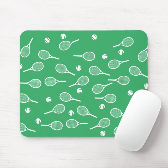 Tapis De Souris Cool Blanc Retro Raquettes de Tennis Motif Vert (Avec souris)