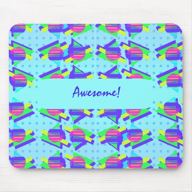 Tapis De Souris Cool Blue Memphis Motif triangle personnalisable (Devant)