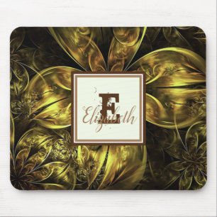 Tapis De Souris Cool Elegant Gold Floral, Monogramme