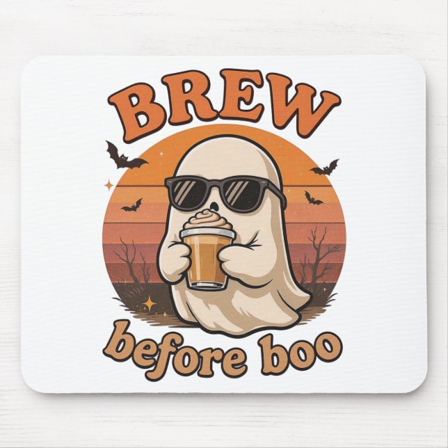Tapis De Souris Cool Ghost with Coffee Halloween Mousepad (Devant)