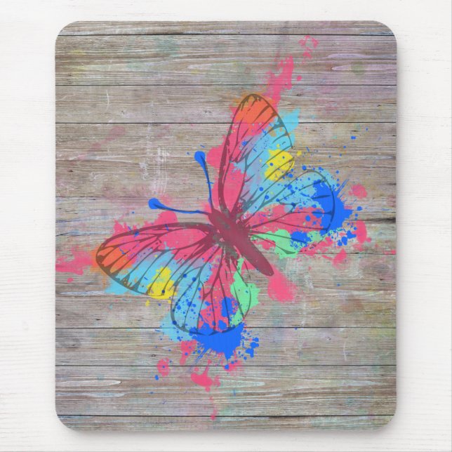 Tapis De Souris Cool mignon aquarelles éclaboussures papillon vint (Devant)