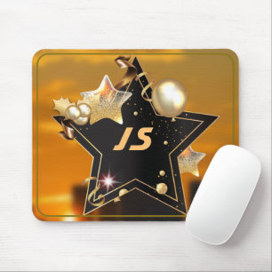 Tapis De Souris Cool personnalisé Black Gold Metallic Stars Gamer