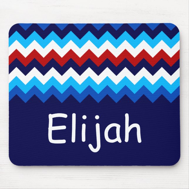 Tapis De Souris Cool Rouge Blanc Bleu Chevrons Monogram Mousepad (Devant)