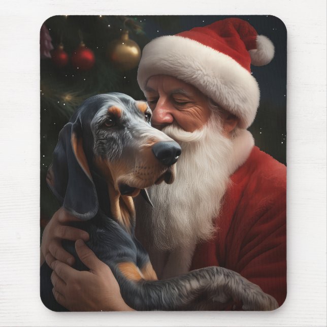 Tapis De Souris Coonhound Bluetick avec Noël au Père Noël (Devant)