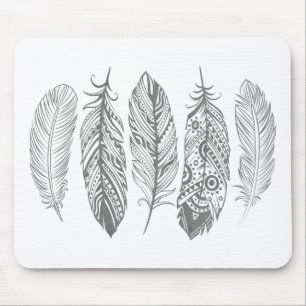 Tapis De Souris Copie tribale Mousepad de plume grise d'aquarelle