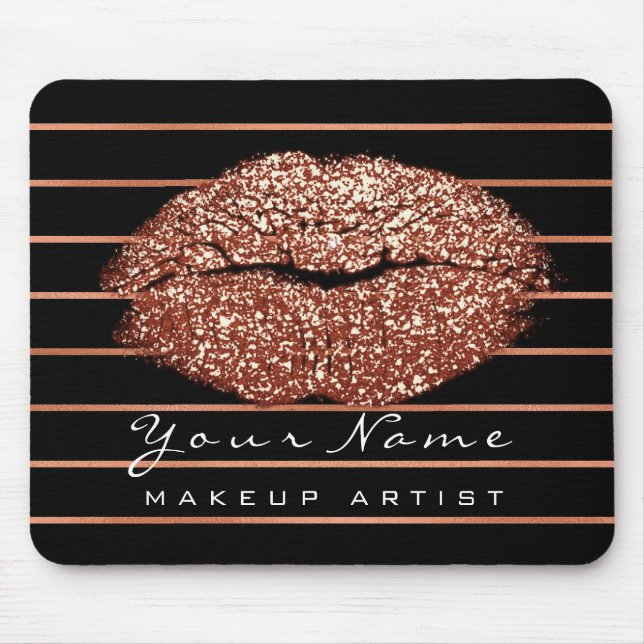 Tapis De Souris Copper Rose Gold Stripes Nom Maquillage Lièvres Ki (Devant)