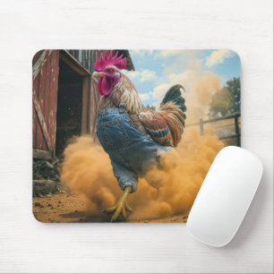 Tapis De Souris Coq Fermier donnant des coups de pied dans la pous