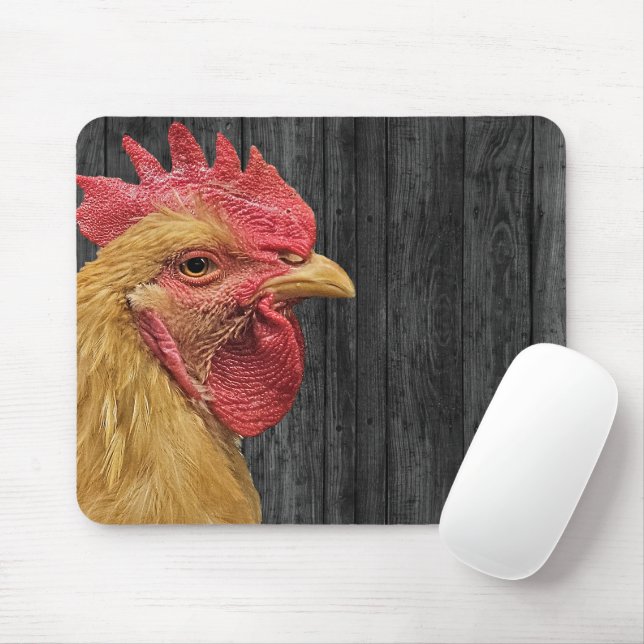 Tapis De Souris Coq Sur Le Bois De Barne (Avec souris)