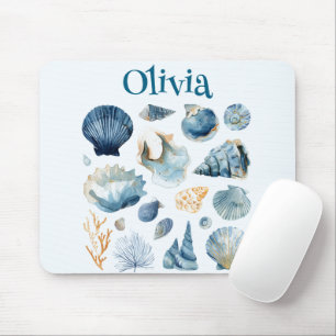 Tapis de souris Coquillage bleu Nom personnalisé
