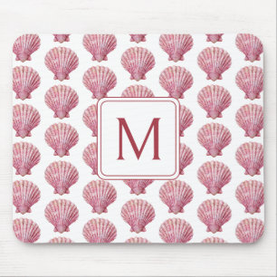 Tapis De Souris Coquillage rose côtier sur Monogramme blanc