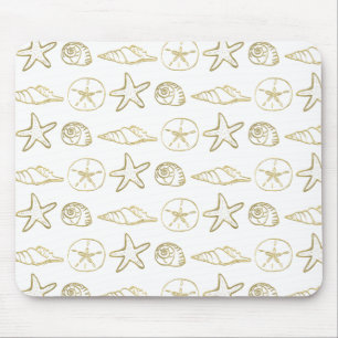 Tapis De Souris Coquillages de mer aspect feuille d'or Chic plage 