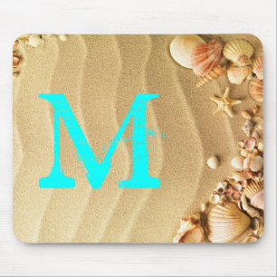 Tapis De Souris Coquillages De Plage Monogramme Sable Première Sou