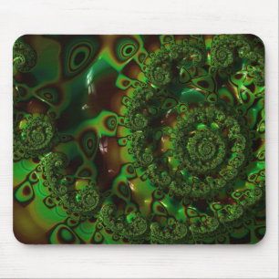 Tapis De Souris Coquille d'art fractal vert