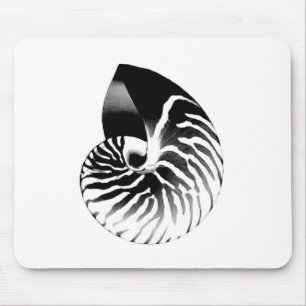 Tapis De Souris Coquille de Nautilus - noir, gris et blanc